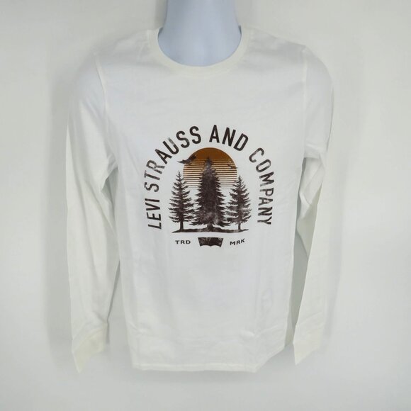 Levi's XL White Long Sleeve Graphic T-Shirt Featuring Tree Design NWT - Picture 1 of 4